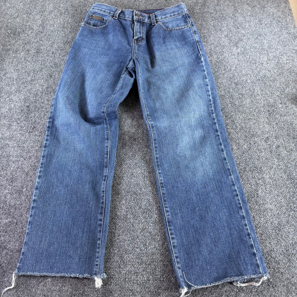 Eddie Bauer Straight Leg Jeans Womens 2P Blue Raw Hem High Rise Premium Denim